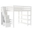 Full Size Loft Bed with Storage Staircase, Shelves, Wardrobe & White LED Light, Solid Pine Wood, White