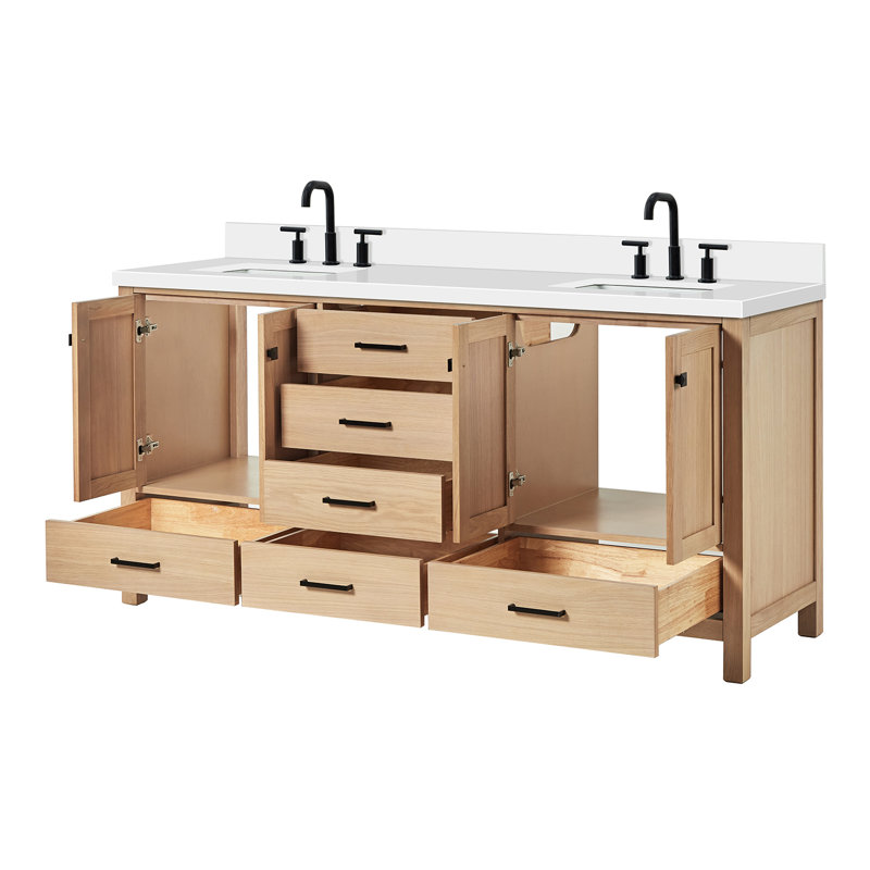 Ensemble de meuble-lavabo double 73 po Cambridge, Chêne, Rectangular