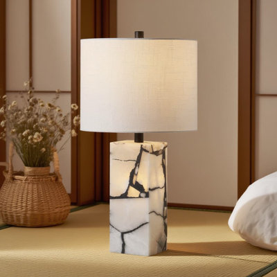 24-Inch Contemporary Coastal Table Lamp With Dual Led Lighting And Alabaster Finish For Bedroom Living Room Office
