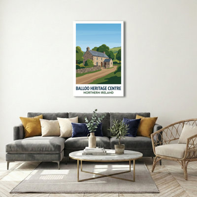 Balloo Heritage Centre, Northern Ireland - Timeless Heritage Cottage Travel Poster. Giclee Print On Wrapped Canvas. Wall Art, Home Decor - Museums & Galleries, Northern Ireland - Wrapped Canvas Print