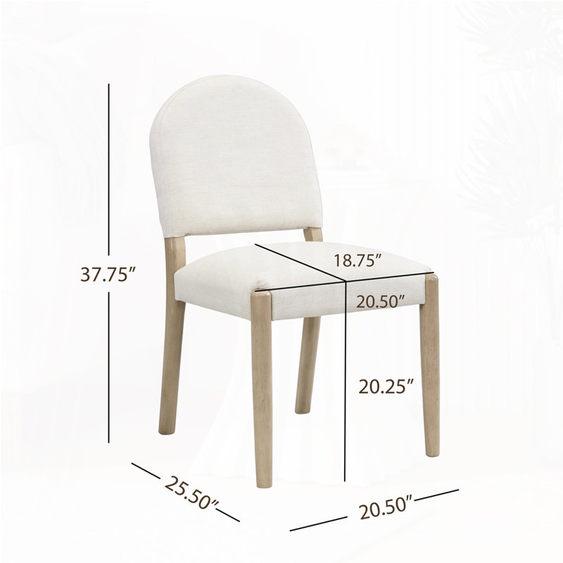 Chaises de salle à manger rembourrées sans accoudoirs en tissu Mid Century, Frêne clair