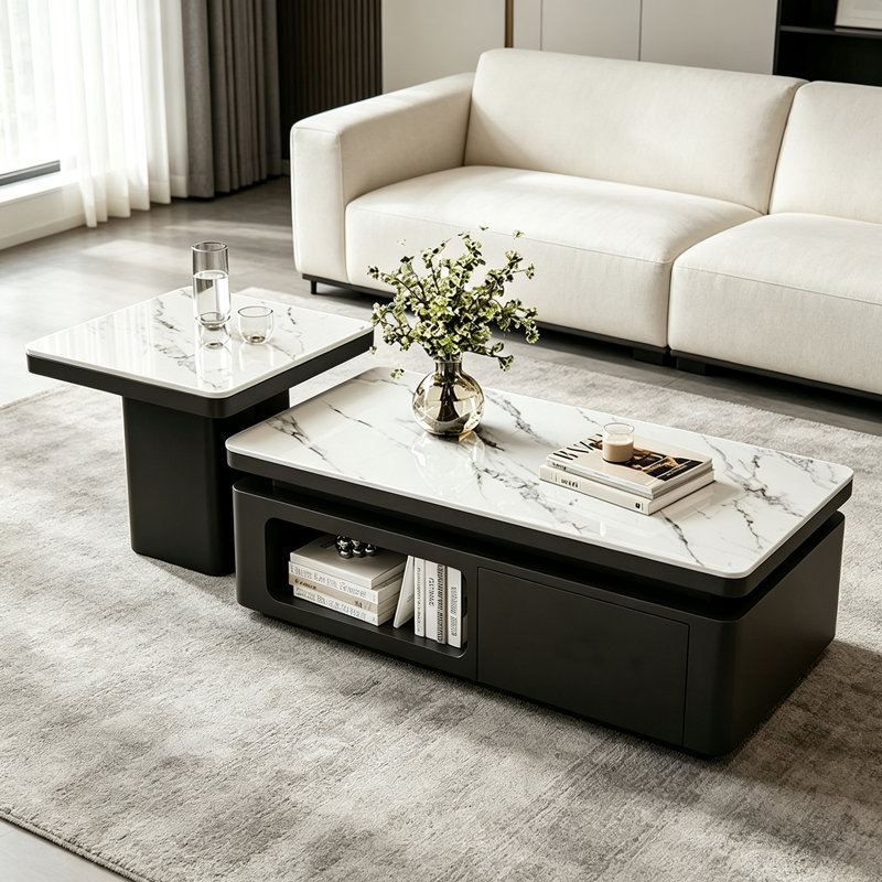 Table basse Modern Luxury, 16.53" H x 47.24" W x 23.62" D, Gris / Blanc, Marbre