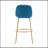 Indoor Metal Upholstered Barstool, Gold Finished Frame And Blue Upholstery, Set Of 2-1275240402