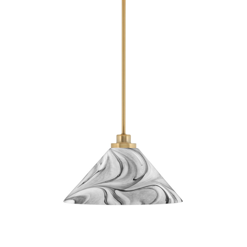 Mini-luminaire suspendu suspendu Odyssey, fini laiton nouvel âge et verre tourbillon onyx, H 7,25 po x l 12 po x P 12 po