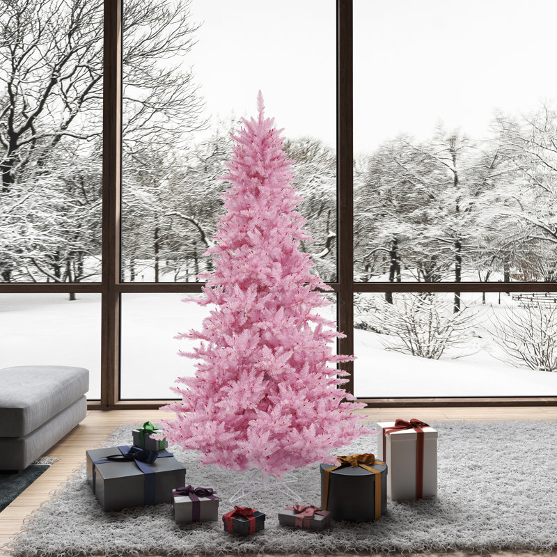 Arbre de Noël artificiel en sapin rose, H 4,5 pi x l 34 po