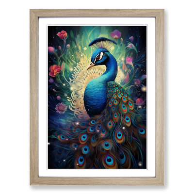 Peacock Conceptual - Single Picture Frame Print on Wood