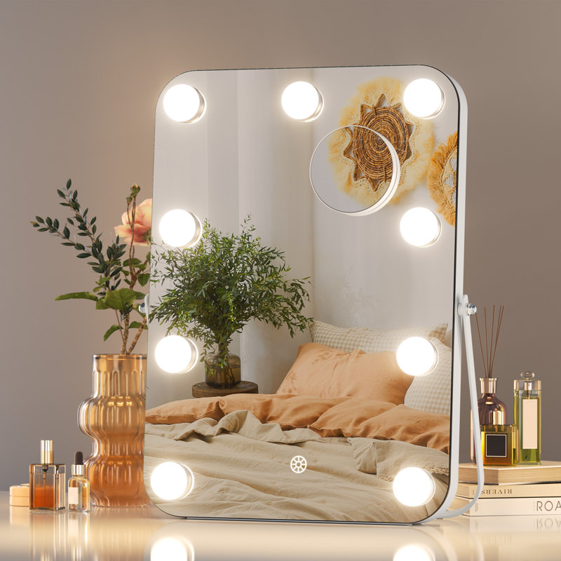 Rectangle Vanity Mirror with Lights, LED Makeup Mirror, 3 Modes Light, Smart Touch Control Dimmable, 360°Rotation with Bluetooth