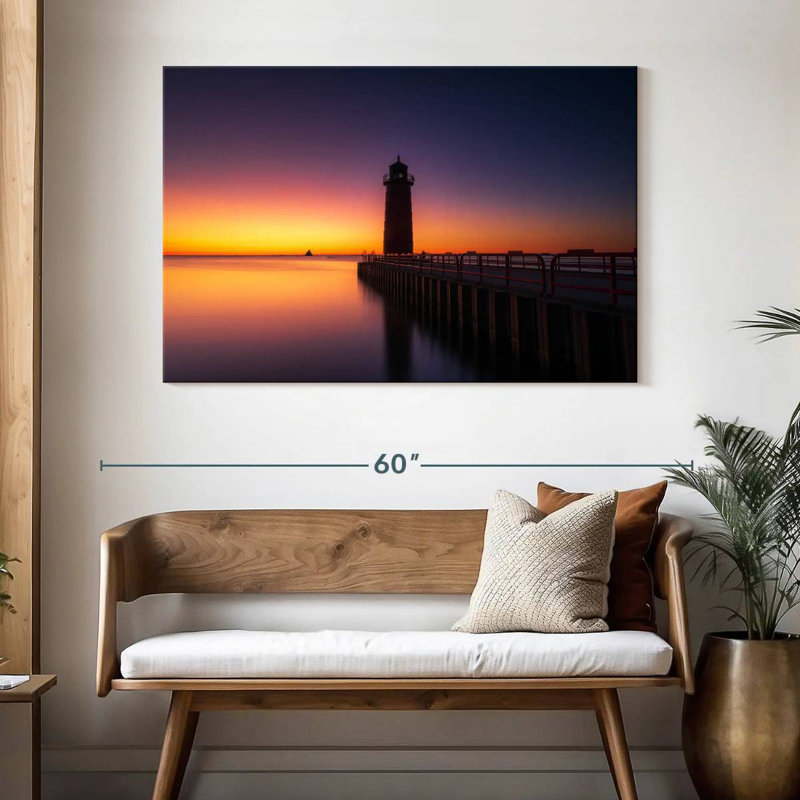 Alvord Evening At Lake Michigan Lighthouse, 32" H x 48" W