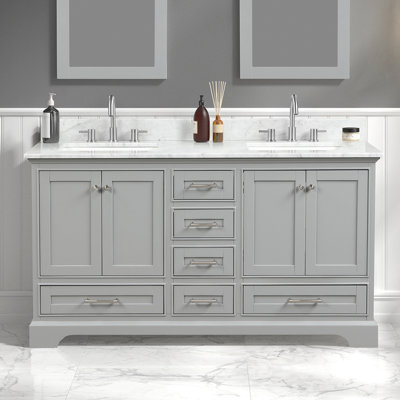 Meuble-lavabo double 61 po avec plateau en marbre de Carrare Daynisha