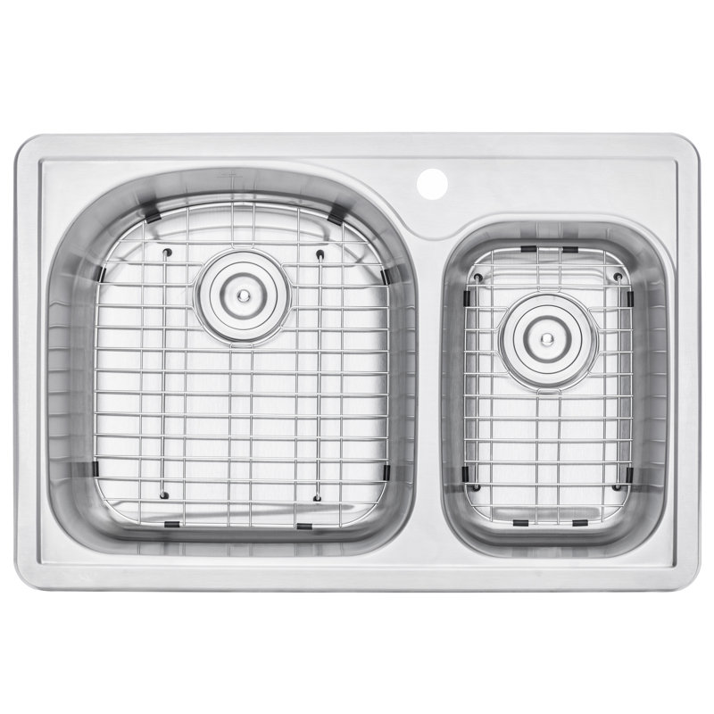 33 " L Drop-In Double Bowl Stainless Steel Kitchen Sink, 1 Hole