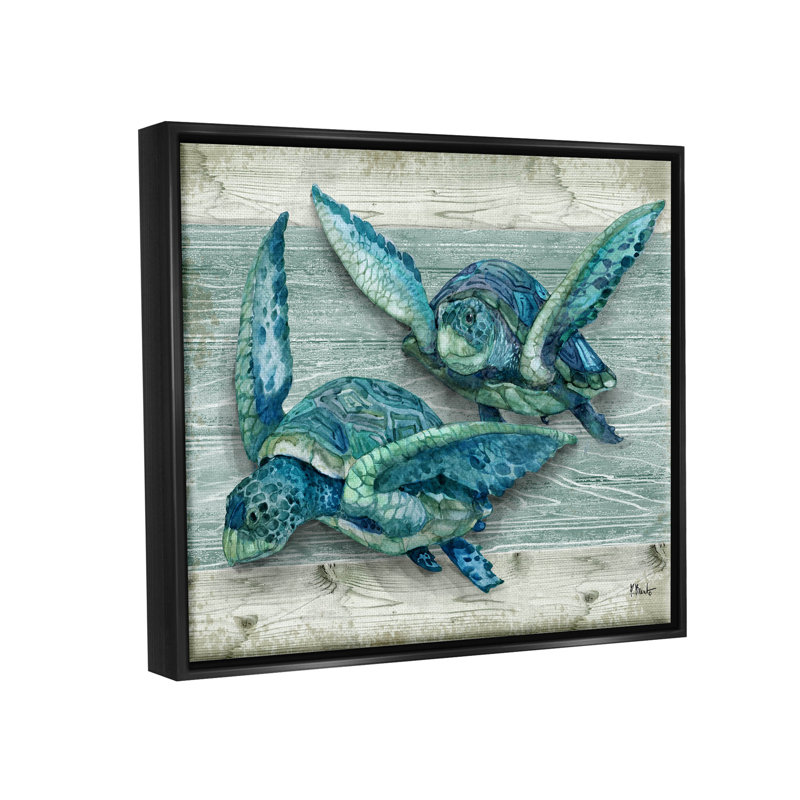 «Northpoint Sea Turtles Sealife Jet Black» par Paul Brent, H 17 po x l 21 po x P 1,7 po, Cadre flottant noir de jais