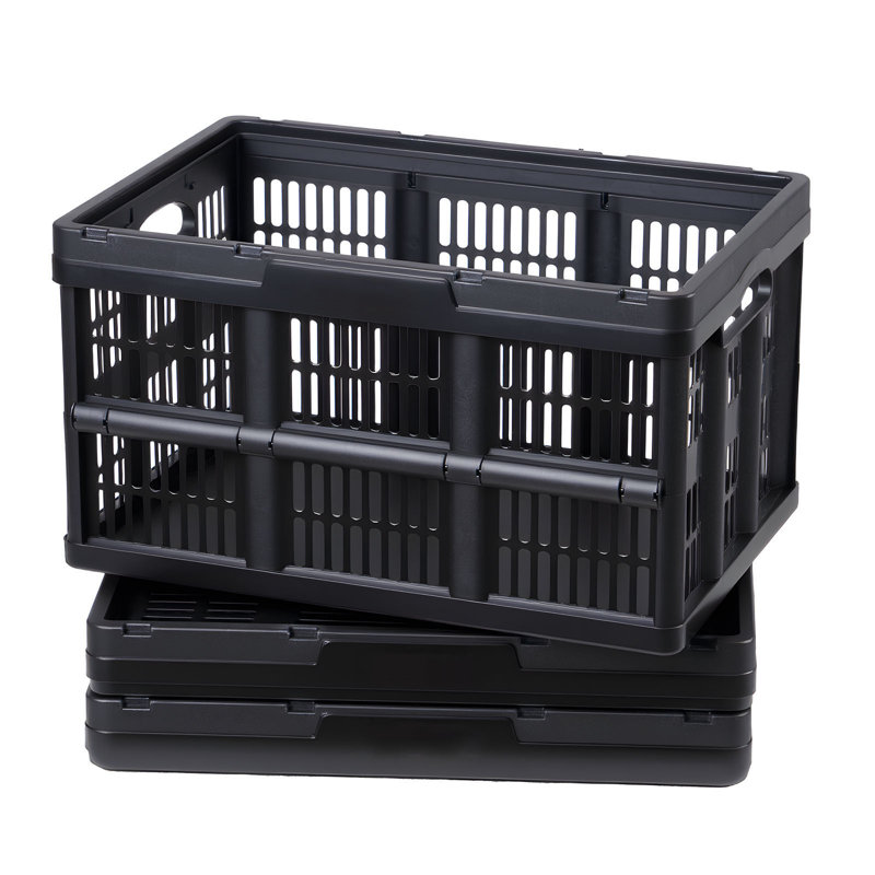 Plastic Collapsible Storage Bins, 45L, Stackable Folding Storage Crates with Handles, Holds 33 lbs Per Bin, Foldable Heavy Duty Containers, Space-Saving Baskets, for Home Organizing