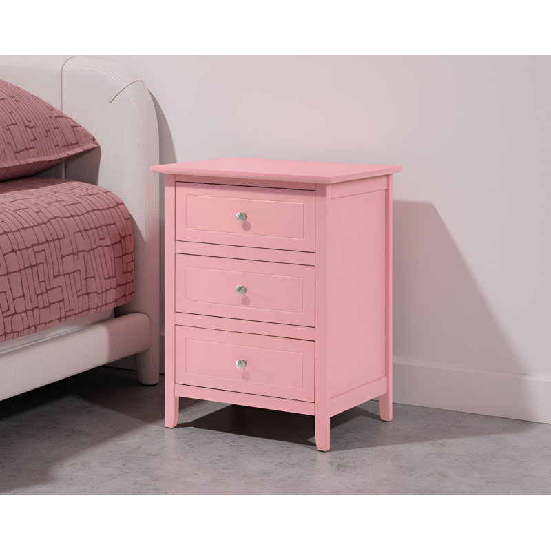 Table de chevet 3 tiroirs rose Lurne, Rose