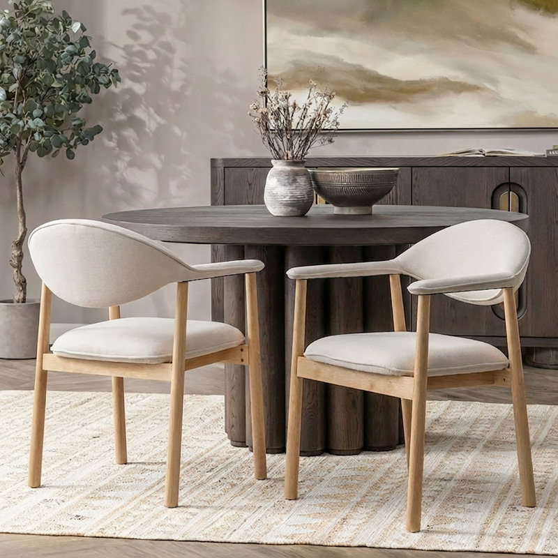 Ensemble de 2 chaises de salle à manger rembourrées avec dossier incurvé, Beige+Natural, Beige+Natural, Natural