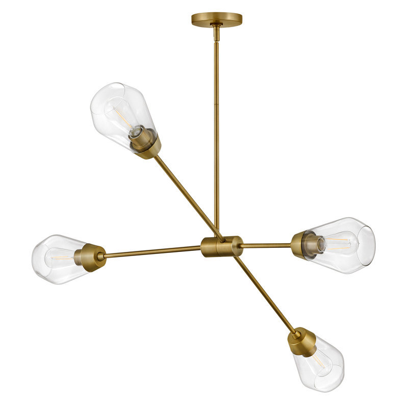 Lustre spoutnik articulé convertible 4 lumières Livie, Laiton laqué