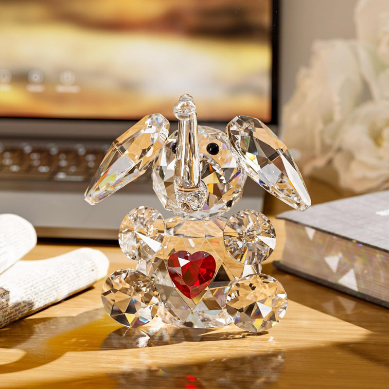 Figurine d'éléphant en cristal avec cœur rouge, sculpture animalière faite à la main pour la décoration intérieure