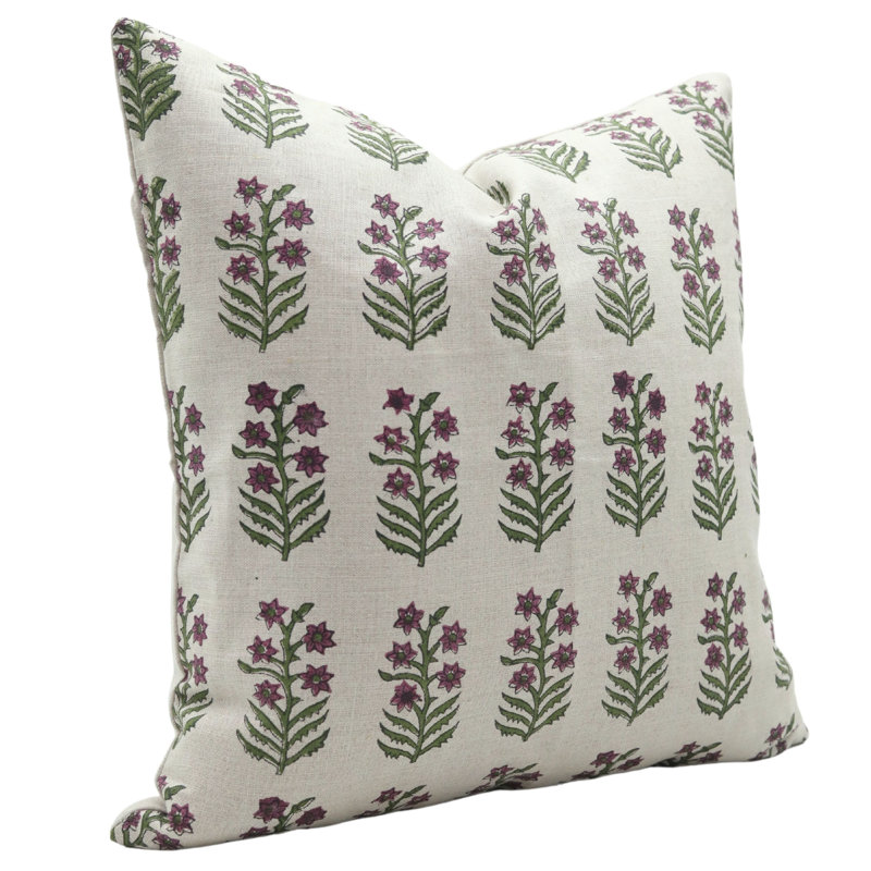 Housse de coussin d'intérieur / extérieur Floral Linen, H 14 po x l 14 po, Motif floral rose, Carré