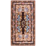 1760s Black Floral Medallion Antique English Axminster Rug Knotted Wool Carpet 4'0" x 6'10" Area Rug