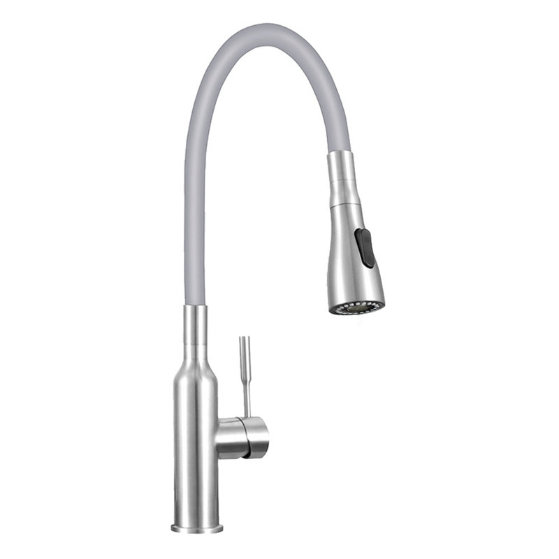 Brushed Nickel and Grey Pull-Out Spray Kitchen Faucet