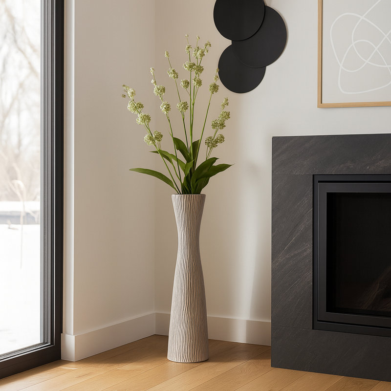 Elegant Ceramic Floor Vase for Corner Styling - Decorative Tall Flower Vase Accent for Entryway Table or Home Display