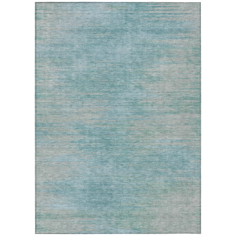 3' X 5' Aqua Teal Blue And Gray Abstract Washable Indoor Outdoor Area Rug