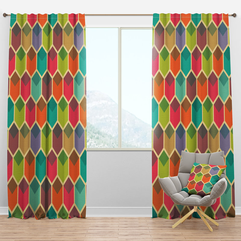 Panneau de rideau simple semi-diaphane avec passe-tringle Mid-Century Hexagon I, l 52 po x L 90 po