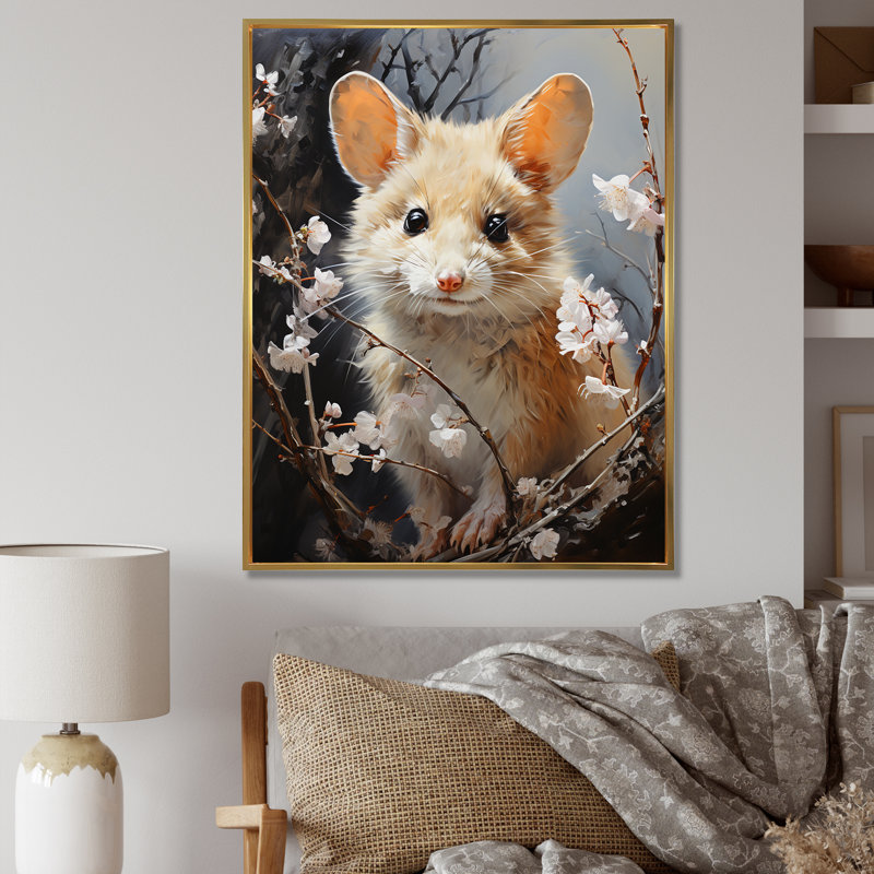 Curious Meadow Mouse - Art mural, Cadre flottant doré, H 44 po x l 34 po x P 1,5 po