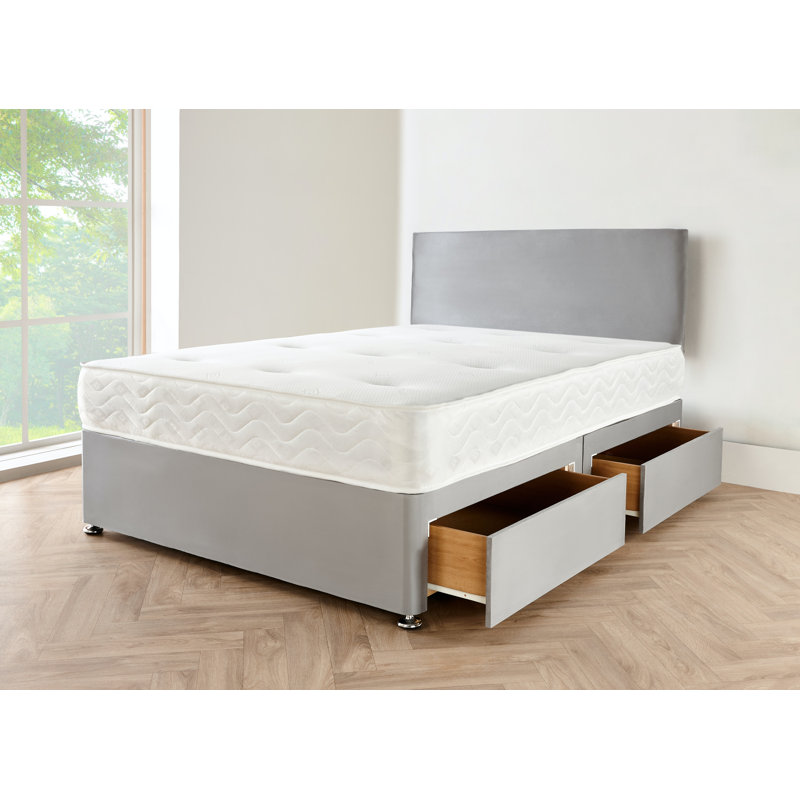 Kalopanagiotis Upholstered Divan Bed with Mattress, Grey Linen, 160 x 220cm