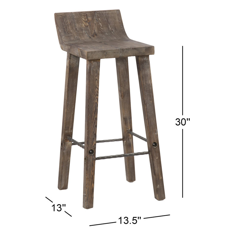Tabouret en bois massif Carlson, Tabouret de bar (assise de 30 po de hauteur), Brun rustique