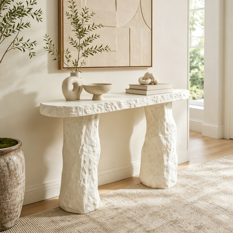 Modern Console Table with Matte Rocks & Irregular Legs