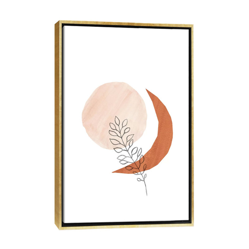 Soleil, lune et plante - reproduction d'art, Toile encadrée d'or, H 40 po x l 26 po x P 1,5 po, Aucun mat