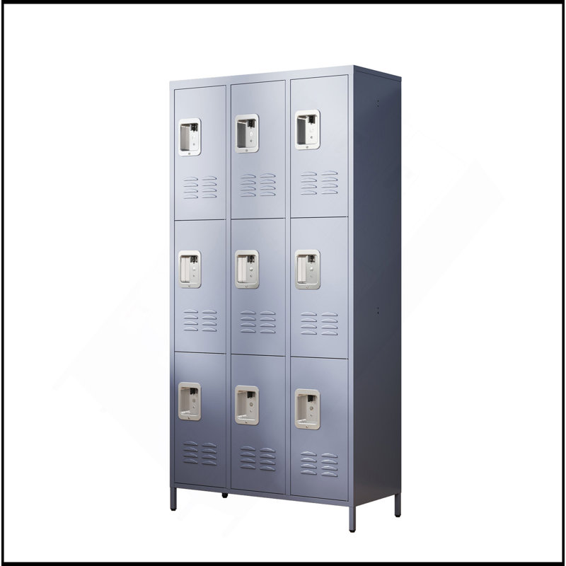 9 casiers en métal de 72 po de hauteur avec serrure pour les employés, école, bureau, salle de sport, chambre à coucher, armoire de rangement, gris, assemblage requis
