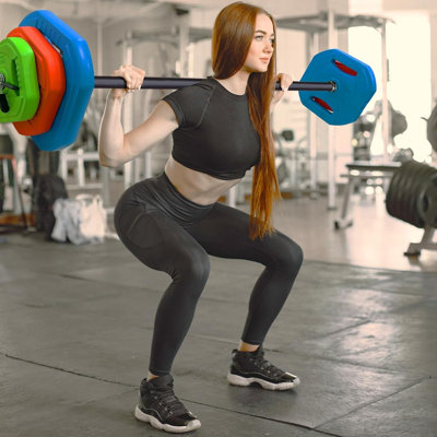 Adjustable Barbell Weight Set 18KG/40LB, PU Coated Barbell Set with Padded Bar, Shoulder Pad, Multi-Weight Plates & Collars, Cardio Pump Barbell Set, Adjustable Free Weights for Home Gym Workout