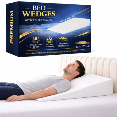 Extra Wide Bed Wedge Pillow | Body Support Sponge | Tringle Incline Cushion To Elevate Upper Body |  Good For Neck Pain, Snoring, Acid Reflux, 40 X 20 X 4
