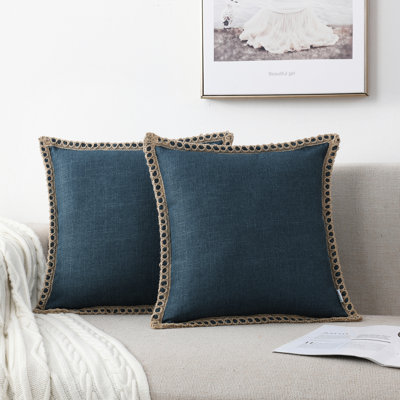 Farmhouse Trimmed Burlap Linen Polyester Pillow Cover