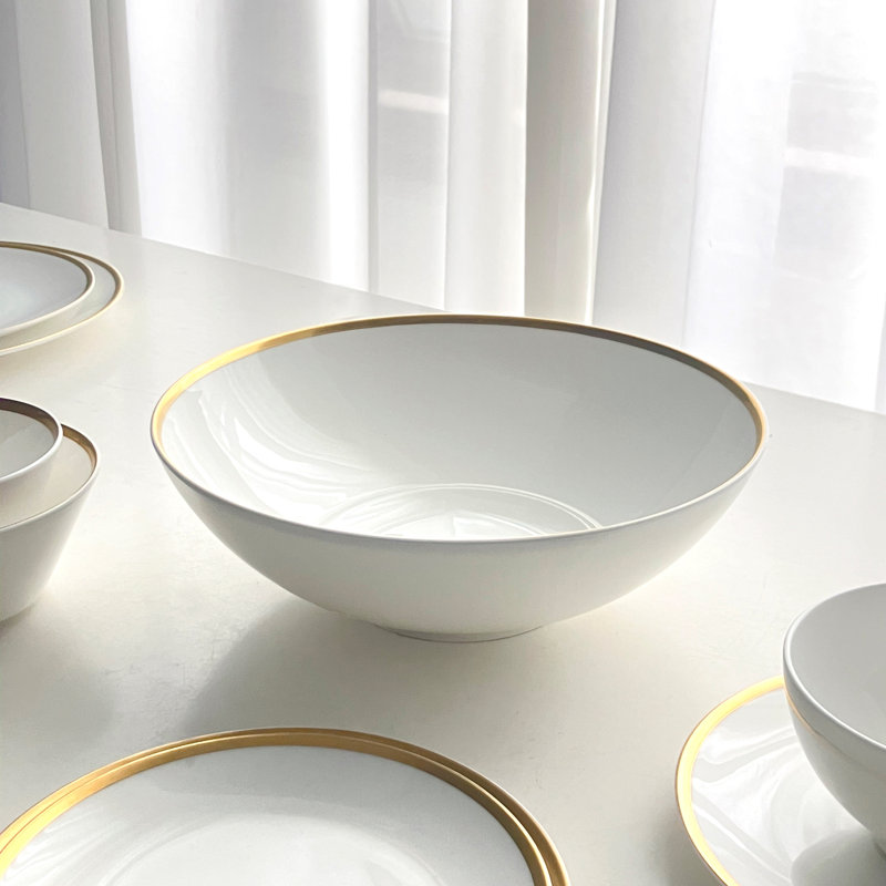 Golden Edge Bone China Serving Bowl, White/Gold