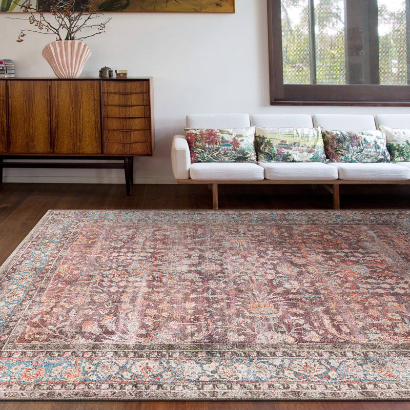 Soomin Oriental Machine Washable Red/Beige Area Rug, Runner 2'6" x 10'