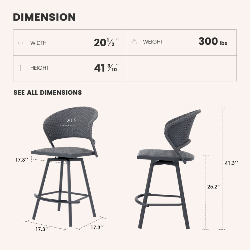 Tabouret de bar en osier Roca, Gris