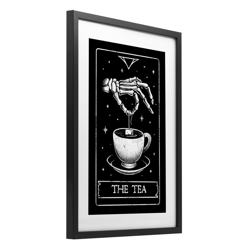 «The Tea Skeleton Tarot», reproduction sous verre, éditée par EduEly Designs, H 23 po x l 17 po, Cadre noir minuit