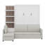Lit escamotable avec canapé modulaire et tablettes de rangement réversibles, grand-108195641