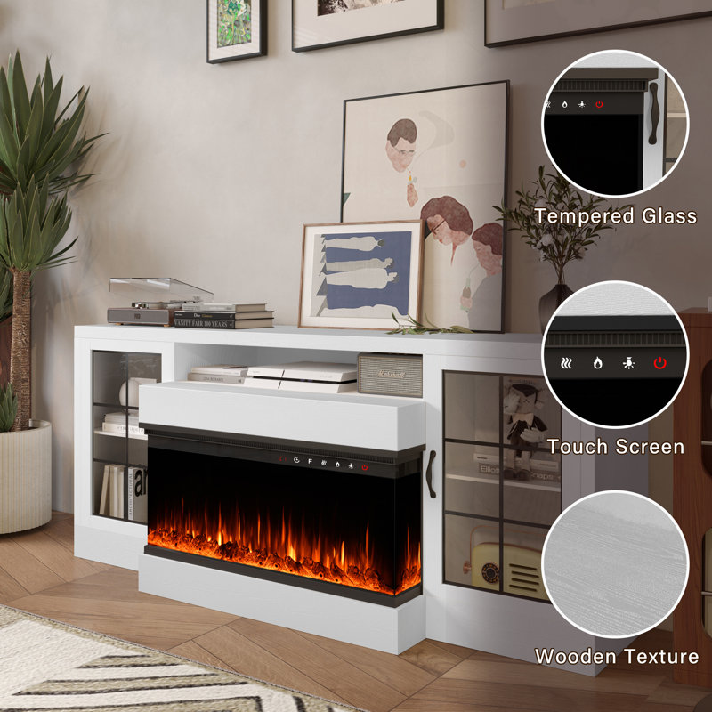 60'' Media Console With 30'' Electric Fireplace, White