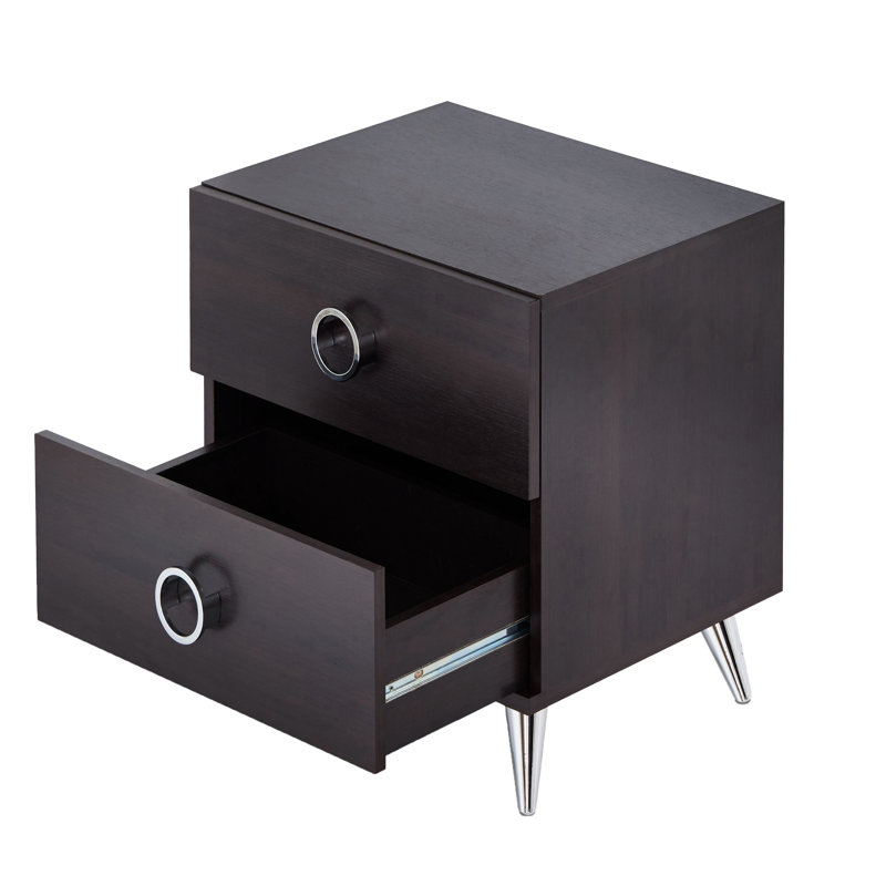 Rectangular Accent Table With Side Glide Drawers - Modern, Silver Legged Design Compact Metal