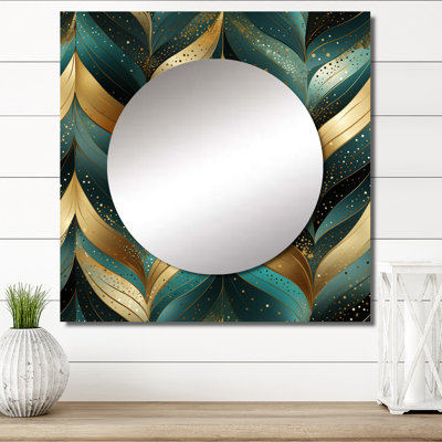 Gold And Green Gilded Chevron Reverie - Modern Square Living Room Wall Mirror Art