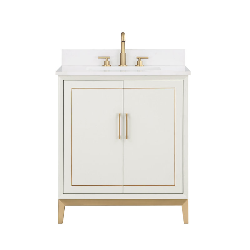 Gracie 30'' W Single Vanity, Satin White, Satin Brass, White Quartz