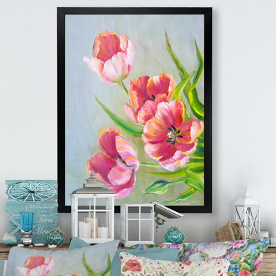 Vintage Red Tulips Flowers  Vintage Red Tulips Flowers  Painting Print