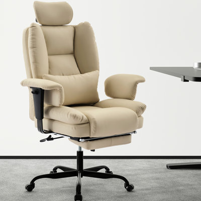 Multifunctional Ergonomic Beige Chair With 200 Kg Frame, High Back And Adjustable For Work Office In Pu Leather, Support,