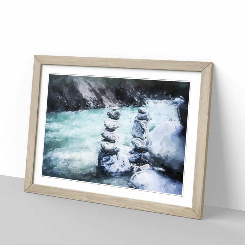 Stacked Stone Rock - Picture Frame Painting Print, 48cm H x 65cm W x 2cm D, Oak Framed