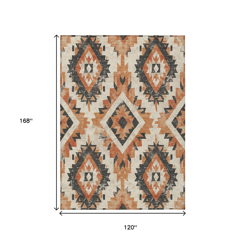 Tapis intérieur/extérieur lavable, 3 m x 4,2 m, motif aztèque terre cuite et gris, lavable