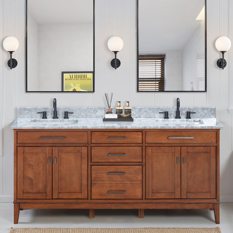 Ensemble de meuble-lavabo double 73 po Anglet, Blanc de Carrare, Tabac