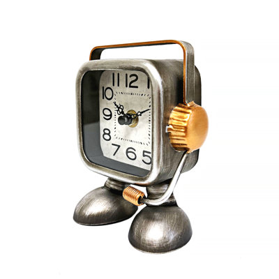 Sliver Robot Reporter Table Clock